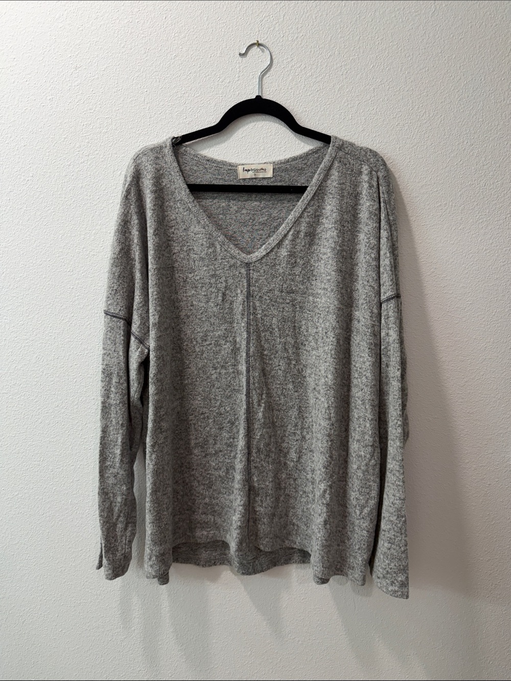 Impressions Heather Gray V-Neck Sweater